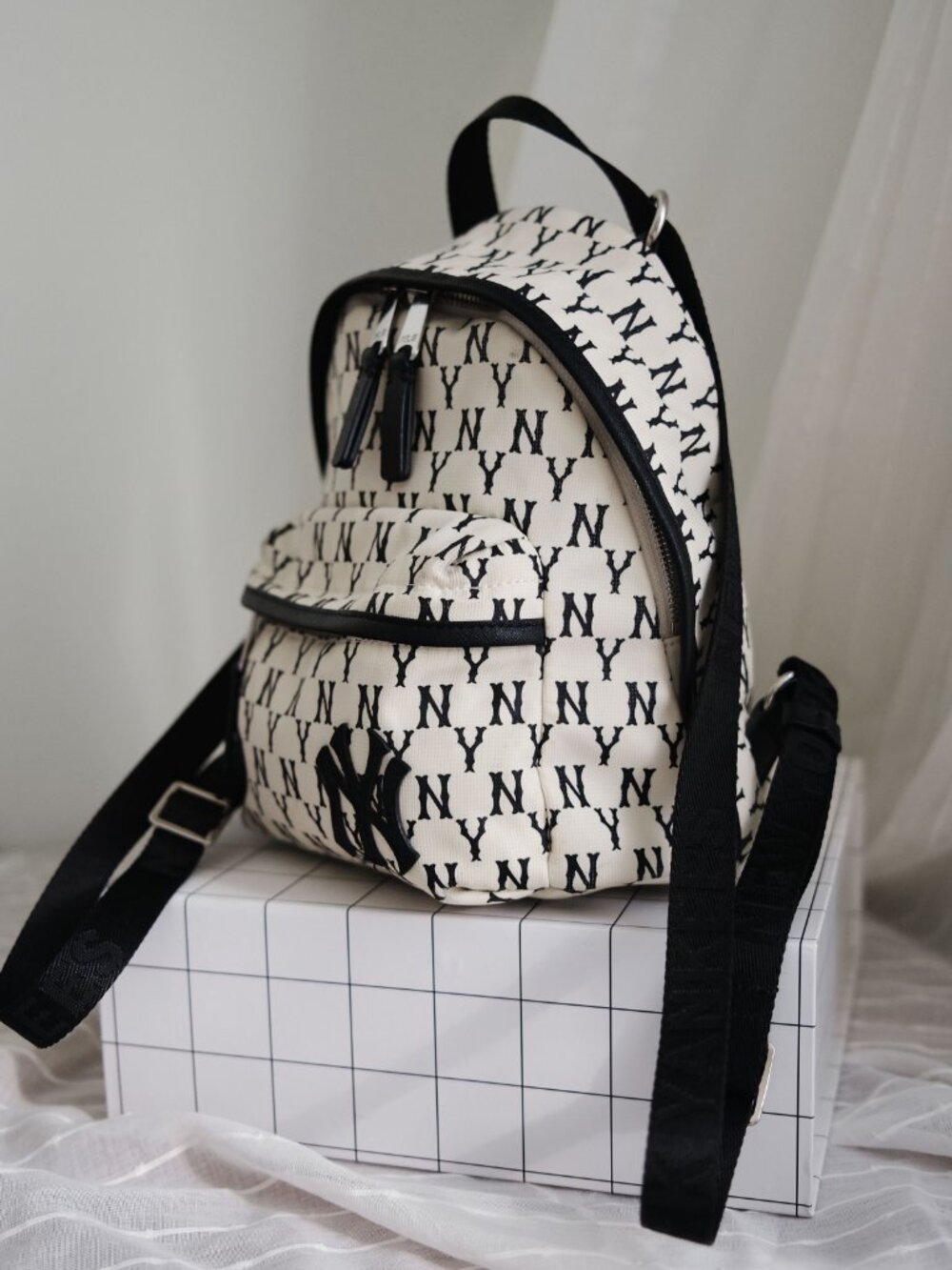MLB Korea New York Yankees Monogram Mini Backpack in IVORY - Picture 4 of 5